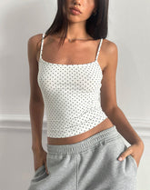 Solay Cami Top in White with Black Micro Polka Print