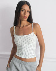 Solay Cami Top in White with Black Micro Polka Print