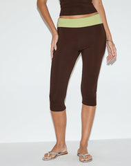Vivah Fold-over Capri in Chocolate Brown with Pistachio Binding