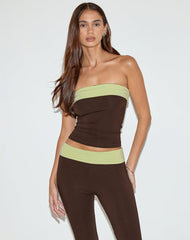 Solna Bandeau Top in Chocolate Brown with Pistachio Binding