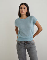 Sorin Deep Waistband Top in Knit Blue