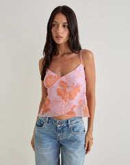 Sorira Flare Top in Floral Pink and Orange