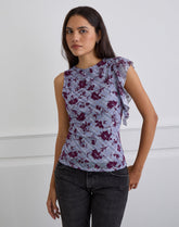 Soyan Asymmetrical Top in Lotus Flock Check Lavender