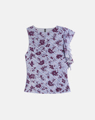 Soyan Asymmetrical Top in Lotus Flock Check Lavender