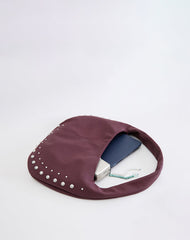 Studded Slouch Bag in Burgundy