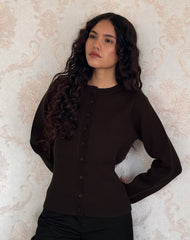 Subra Long Sleeve Ribbed Hem Cardigan in Bitter Chocolate