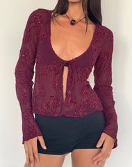 Sukita Cardigan in Sequin Knit Burgundy