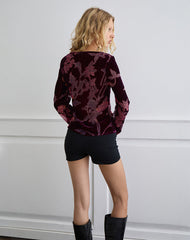 Sukita Cardigan in Floral Devore Burgundy