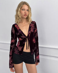 Sukita Cardigan in Floral Devore Burgundy