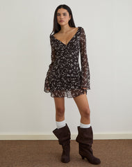 Sumiko Mini Dress in Flower Chiffon Brown
