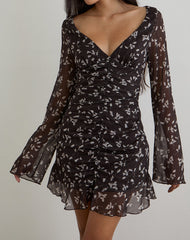 Sumiko Mini Dress in Flower Chiffon Brown