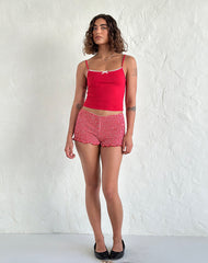 Suna Vest Top in Tango Red with Ivory Trim