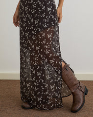 Sunita Maxi Dress in Flower Chiffon Brown