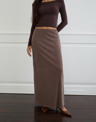 Surina Maxi Skirt in Diagonal Striped Flock Brown and Cream