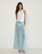Surina Maxi Skirt in Blurred Check Blue