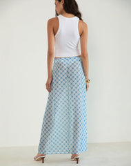 Surina Maxi Skirt in Blurred Check Blue