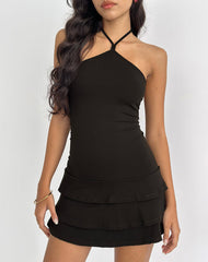Suzetta Halter Mini Dress in Chocolate Brown