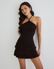 Suzetta Halter Mini Dress in Chocolate Brown