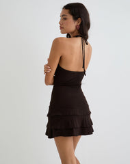 Suzetta Halter Mini Dress in Chocolate Brown