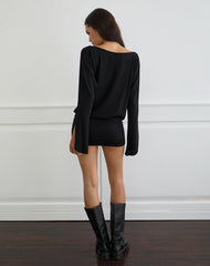 Sybe Cut Batwing Sleeve Mini Dress in Black
