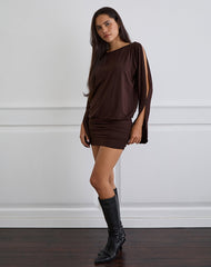 Sybe Long Sleeve Mini Dress in Bitter Chocolate