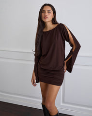 Sybe Long Sleeve Mini Dress in Bitter Chocolate