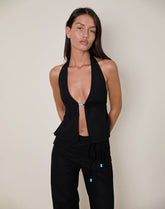 Syrma Backless Halterneck Top in Linen Black