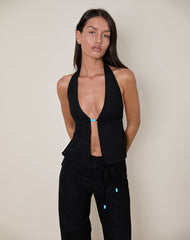 Syrma Backless Halterneck Top in Linen Black