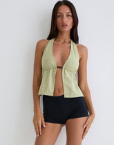 Syrma Backless Halter Top in Linen Sage Green