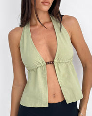 Syrma Backless Halter Top in Linen Sage Green