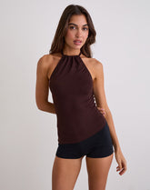Sadra Halter Top in Rayon Jersey Bitter Chocolate