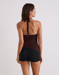 Sadra Halter Top in Rayon Jersey Bitter Chocolate