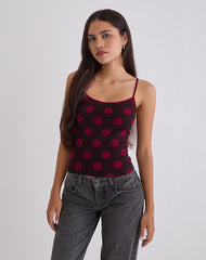 Solani Top in Brown with Big Polka Red