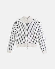 Talisa Zip Through Knit Jacket in Tiny Polka Ivory