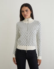 Talisa Zip Through Knit Jacket in Tiny Polka Ivory