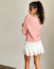 Tami Jumper in Knit Pink with White Bow Embroidery