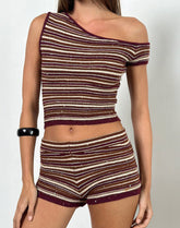 Husan Hot Pants in Shimmer Stripe Knit Rust