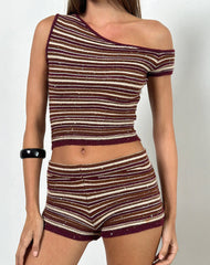 Husan Hot Pants in Shimmer Stripe Knit Rust