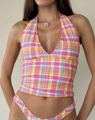 Tarowi Tank Bikini in Pink and Yellow Check