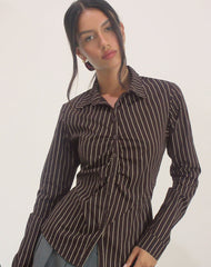 Tarsi Fitted Shirt in Mono Pinstripe Chocolate