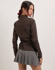 Tarsi Fitted Shirt in Mono Pinstripe Chocolate