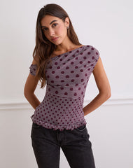 Tarya Asymmetric Top in Stripe Polka Plum