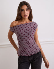 Tarya Asymmetric Top in Stripe Polka Plum