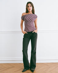 Tarya Asymmetric Top in Stripe Polka Plum