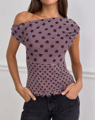 Tarya Asymmetric Top in Stripe Polka Plum