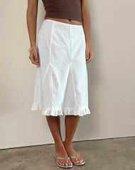 Tausi Pleated Midi Skirt in Off White Linen