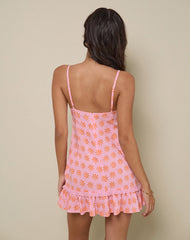 Tavita Mini Dress in Tile Flower Pink