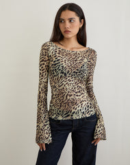 Tineko Long Sleeve Top in Leopard Dance Brown