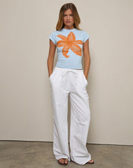 Tiona Tee in Blue with Orange Painted Flower