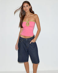 Tiria Cutout Bandeau Top in Bubble Gum with Leaf Green Binding